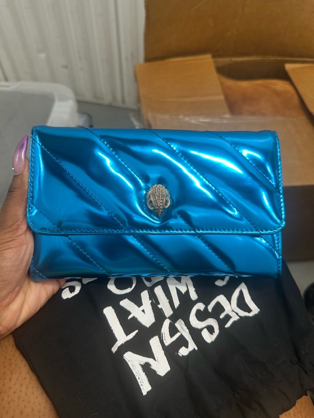 Metallic Blue Quilted Women's Clutch Wallet